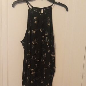 women xl black sheer spaghetti strap tank, with flower print